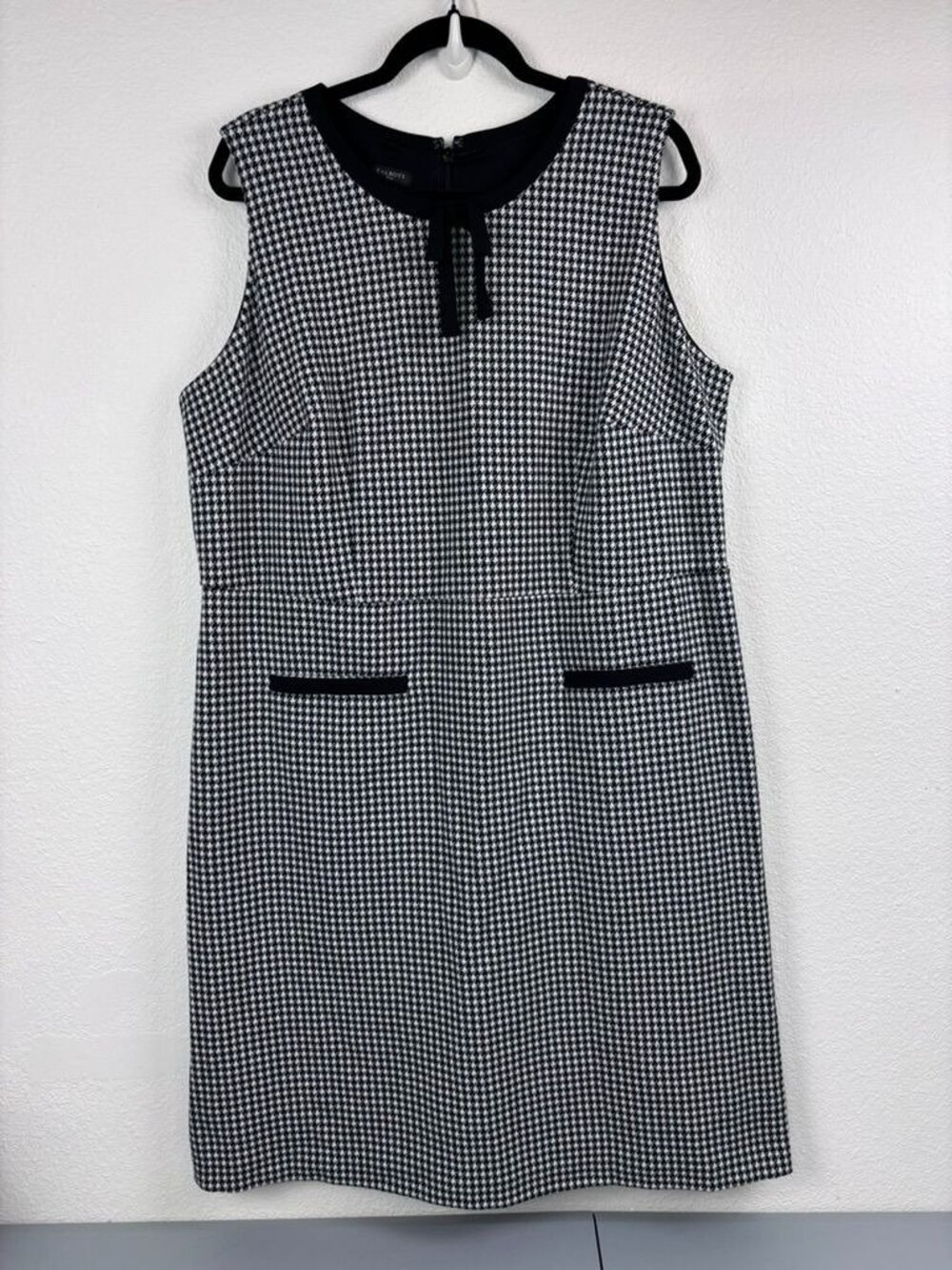 Talbots women's 16 black white houndstooth classic shift dress gameday knit
